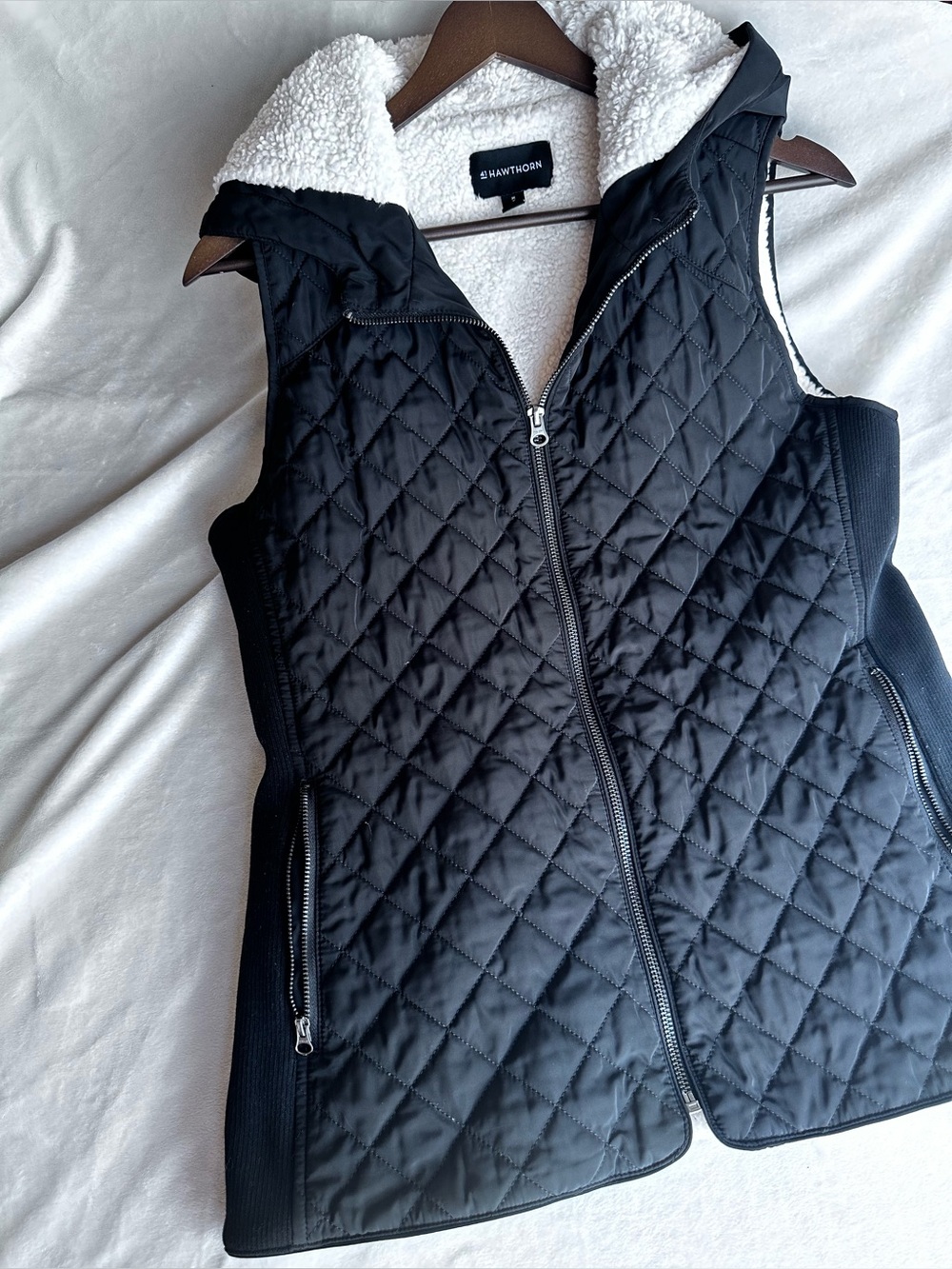 41 Hawthorn Black Quilted Sherpa Vest with Hood
